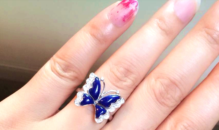 Lapis lazuli 925 sterling silver butterfly ring